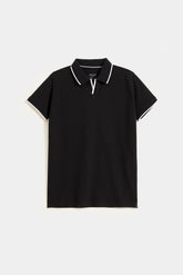 Jacquard Collar Polo Shirt - Midnight Black